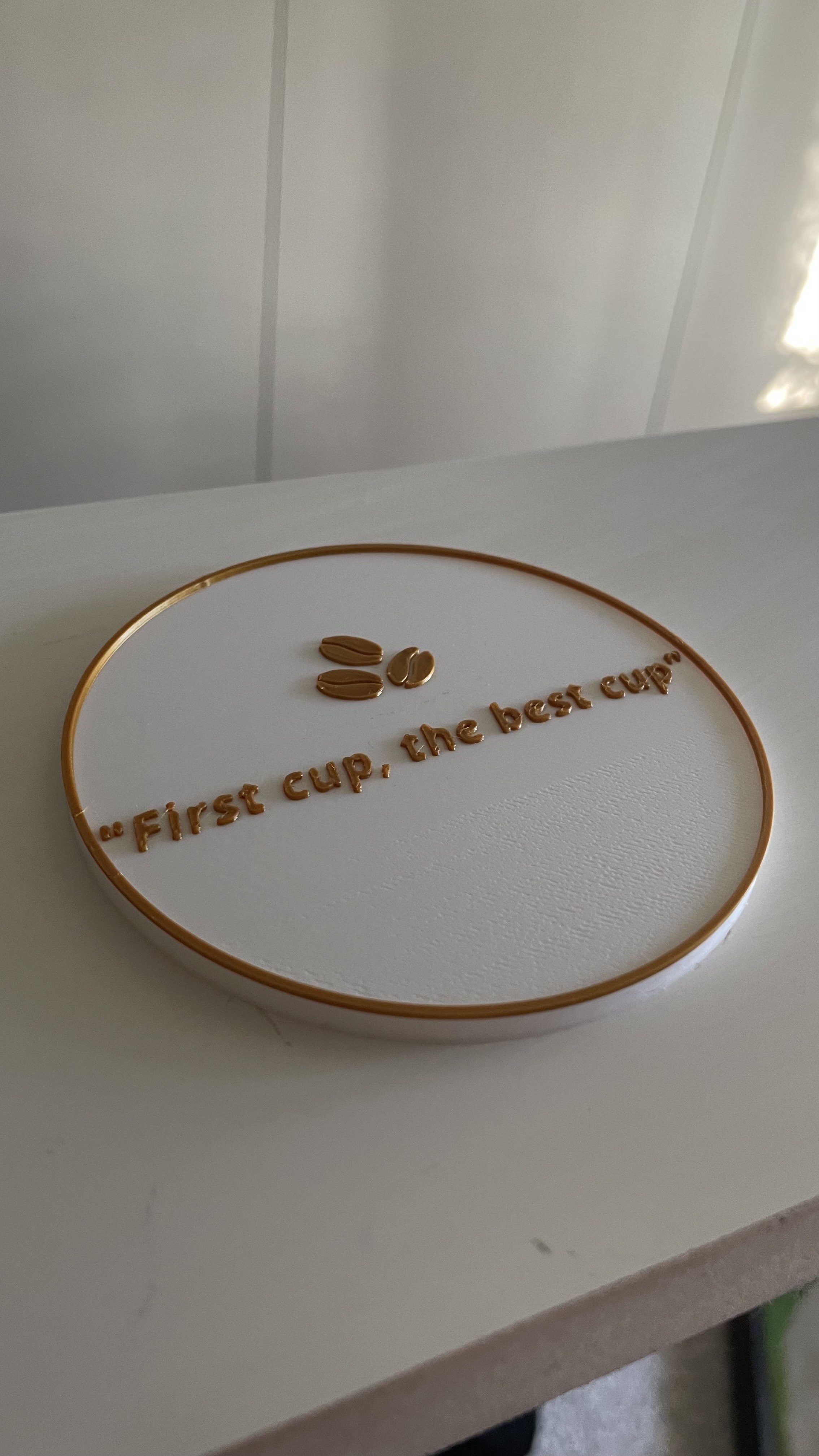 Exclusive coffee coasters with text!
