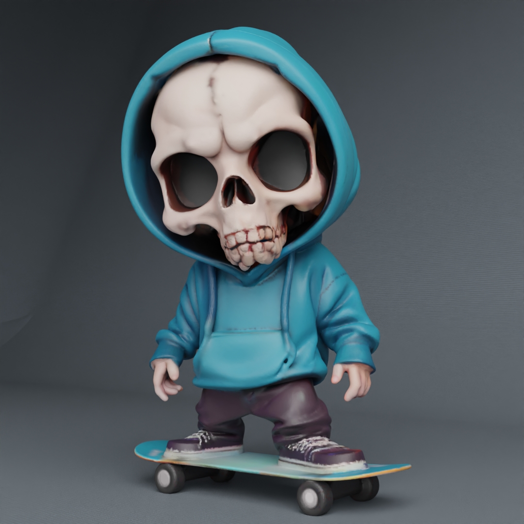 Cool Skull Hoody Boy on a skateboard and with keychain version!
