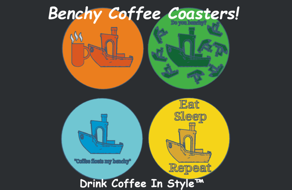 Benchy Coffee Coasters x 4