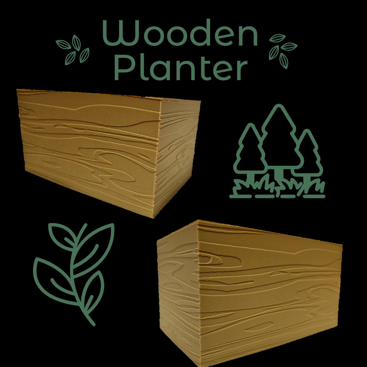 Rectangular Planter with Stylish Wood Texture