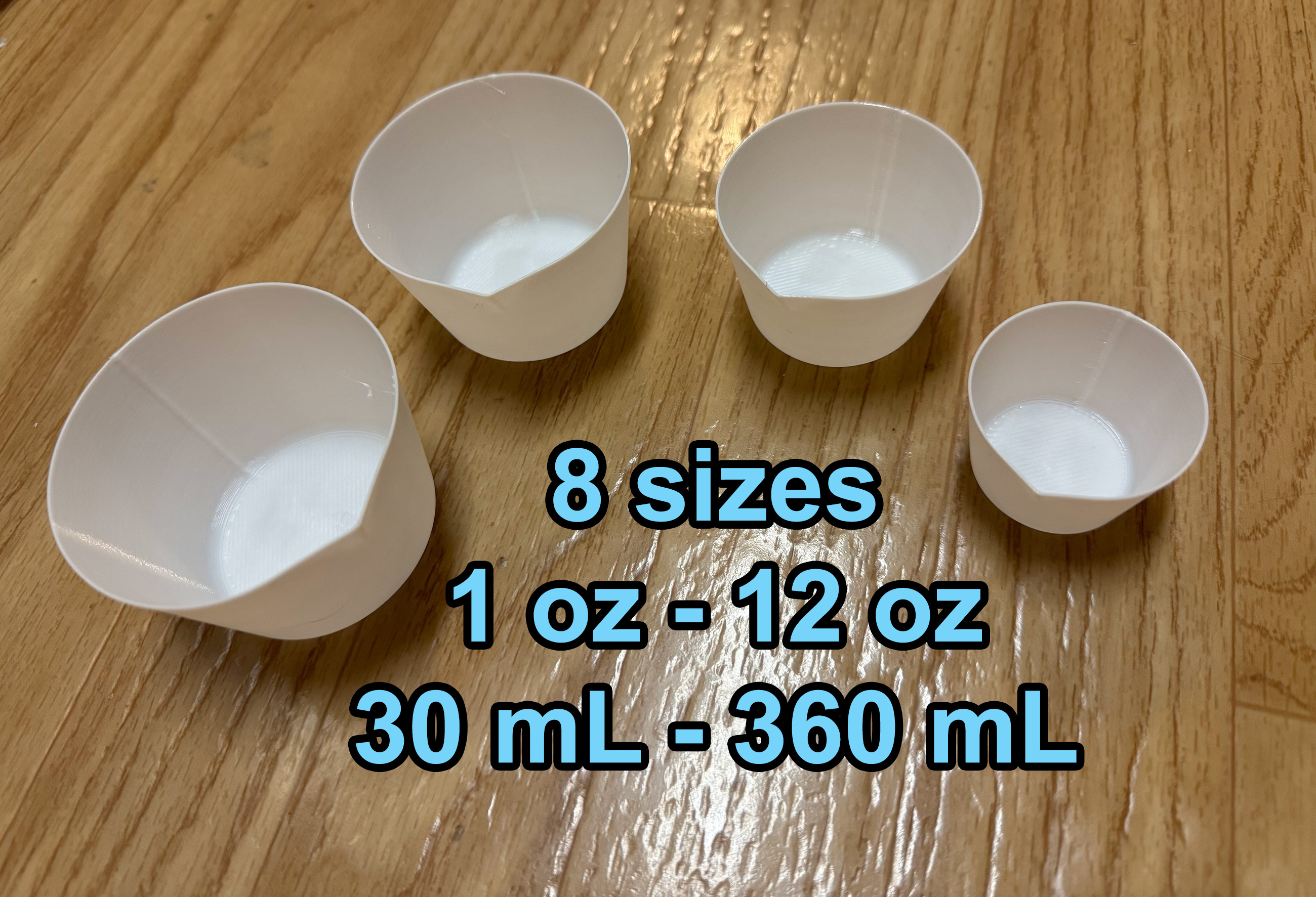 Easy-pour mixing cups for epoxy, resin, silicone - Multiple sizes