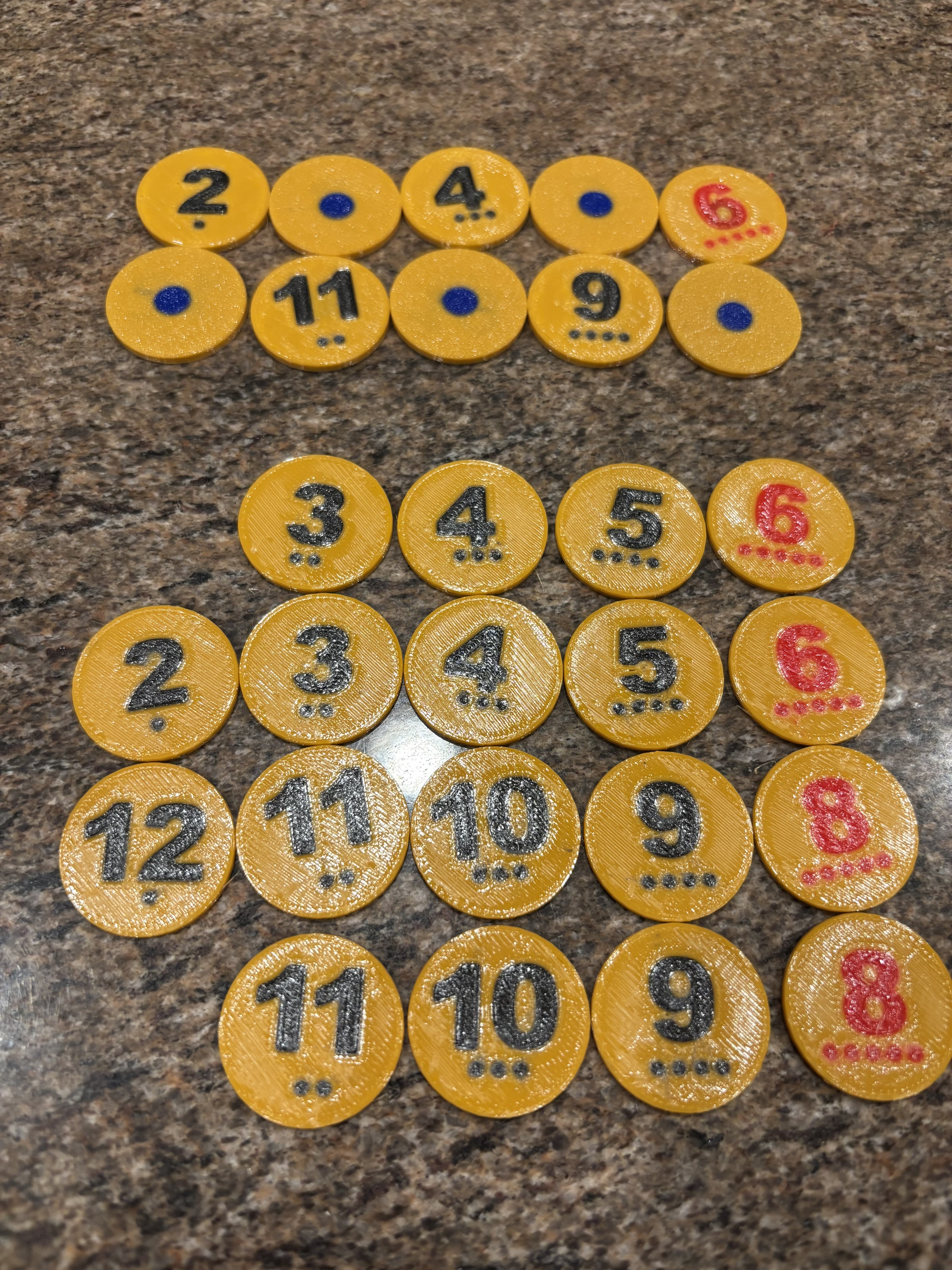 Dualstrusion Catan Numbered Tokens - Color, Flush with Face