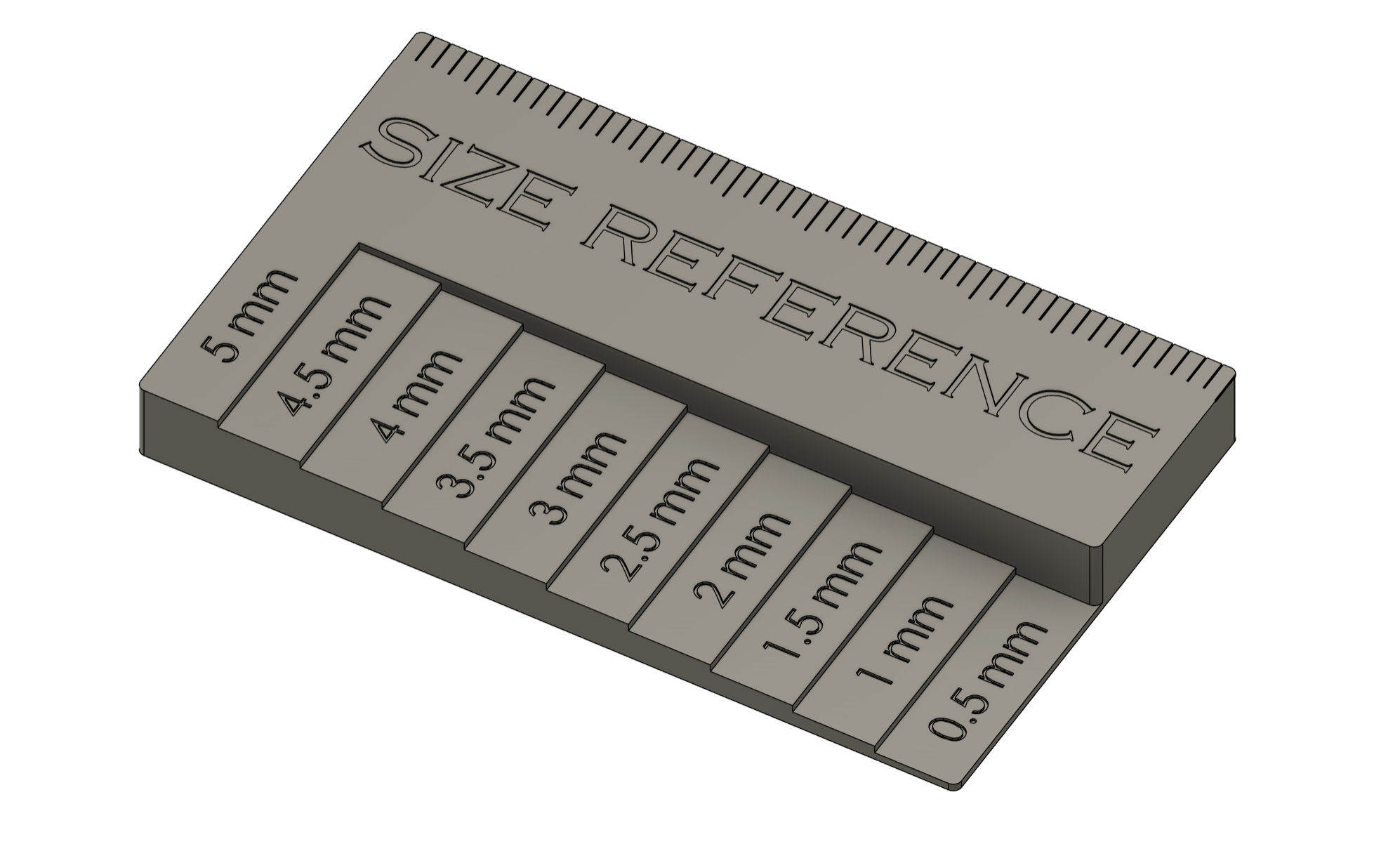 metric size reference for 3D printed parts