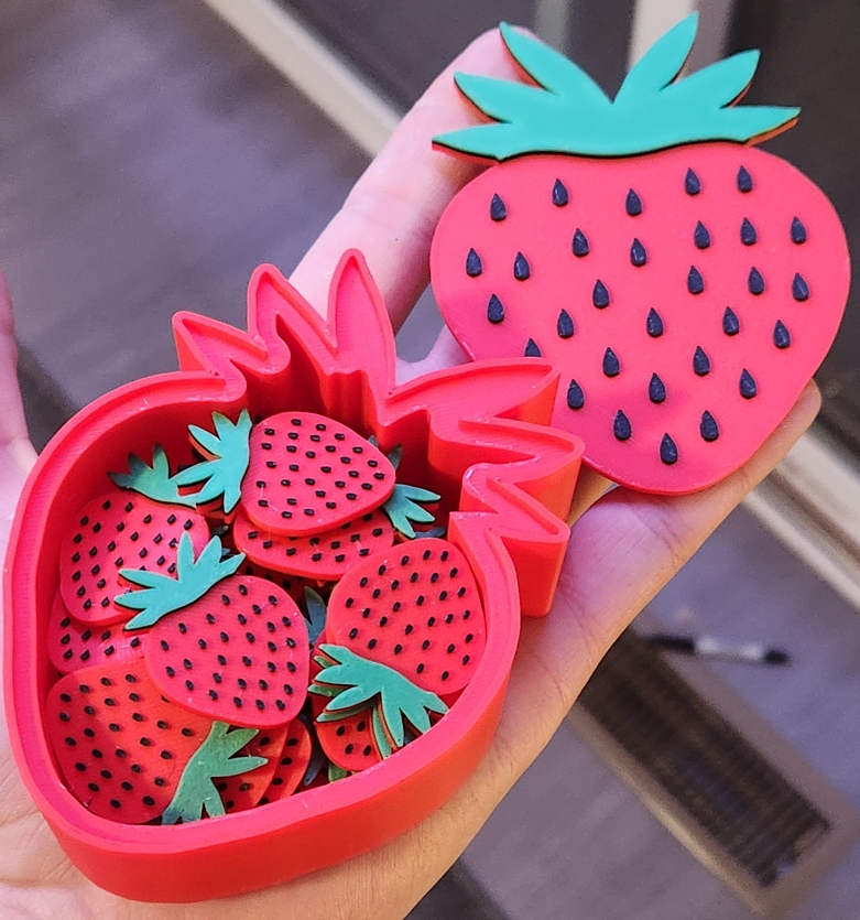 Flat Strawberry Tokens with Strawberry Container