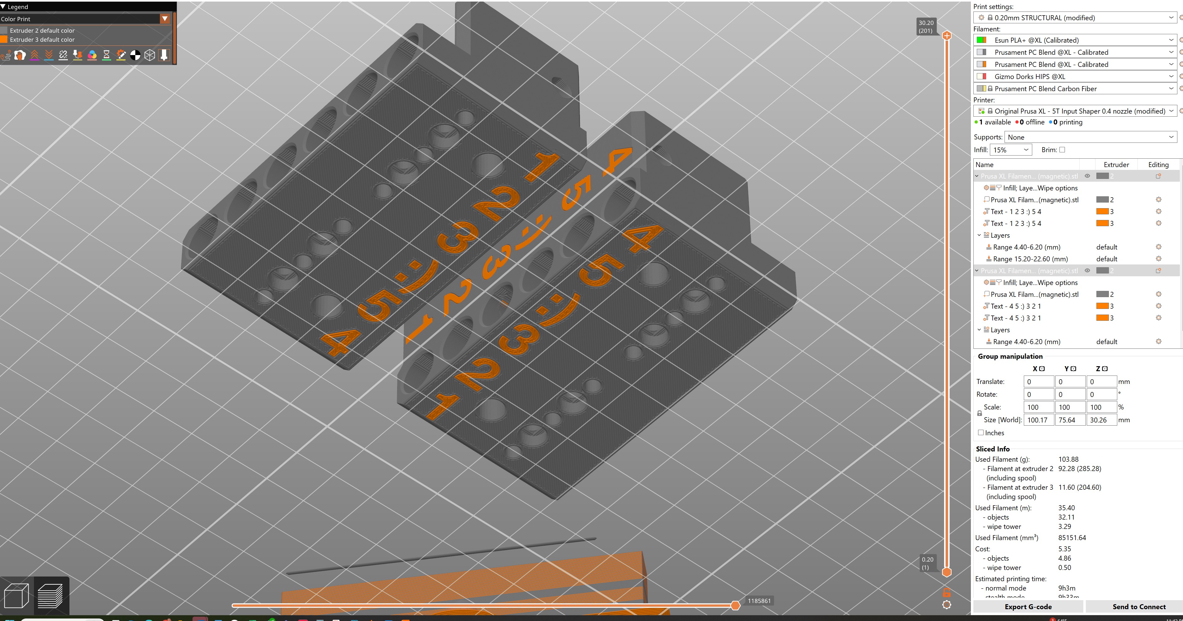 Prusa XL Filament Sensor x6 (magnetic / weaker) w/ PC4-M10 fittings & PrusaSlicer text