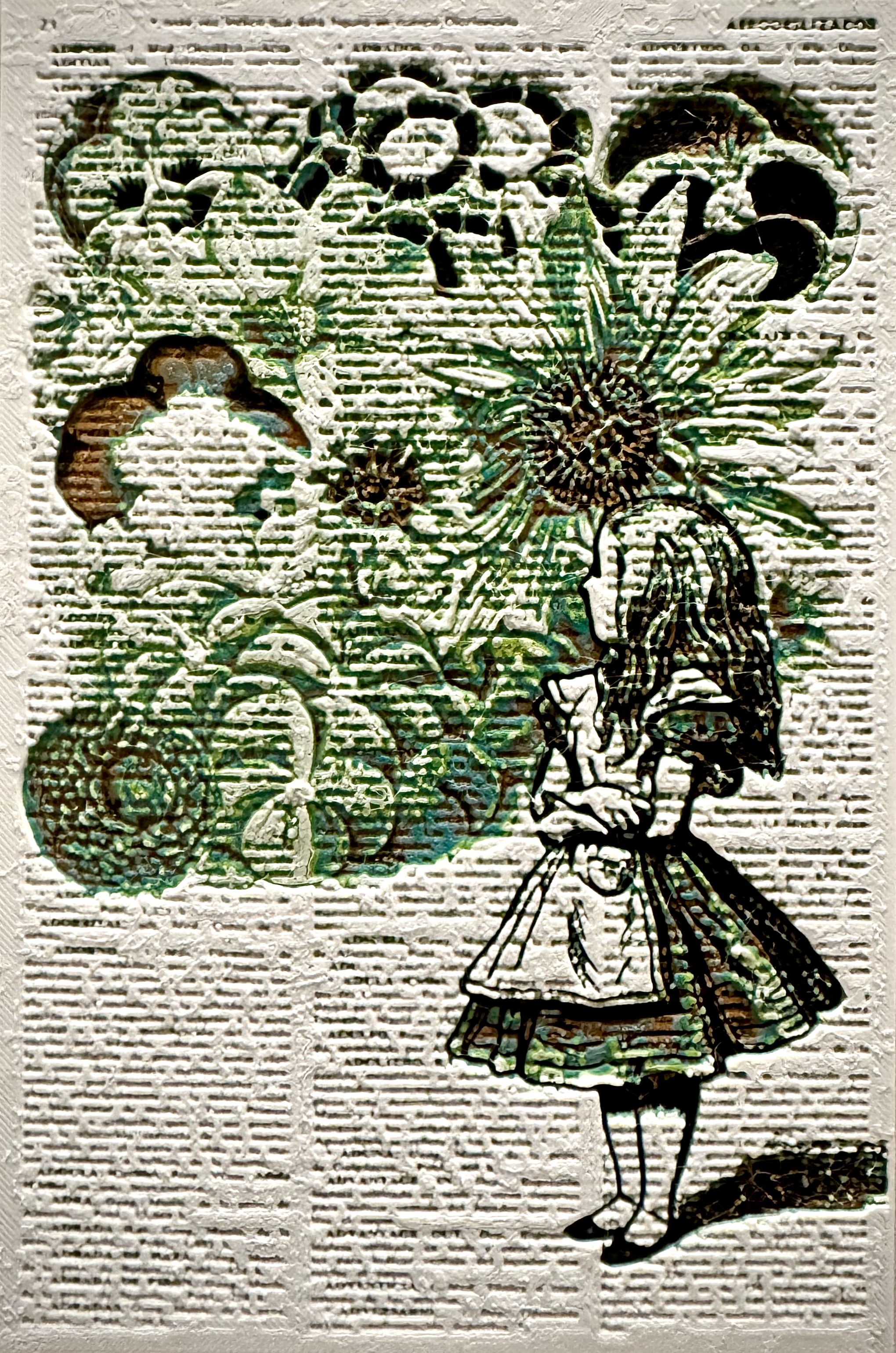Alice In Wonderland Book Page w/ Flowers HueForge Text Relief Poster Art