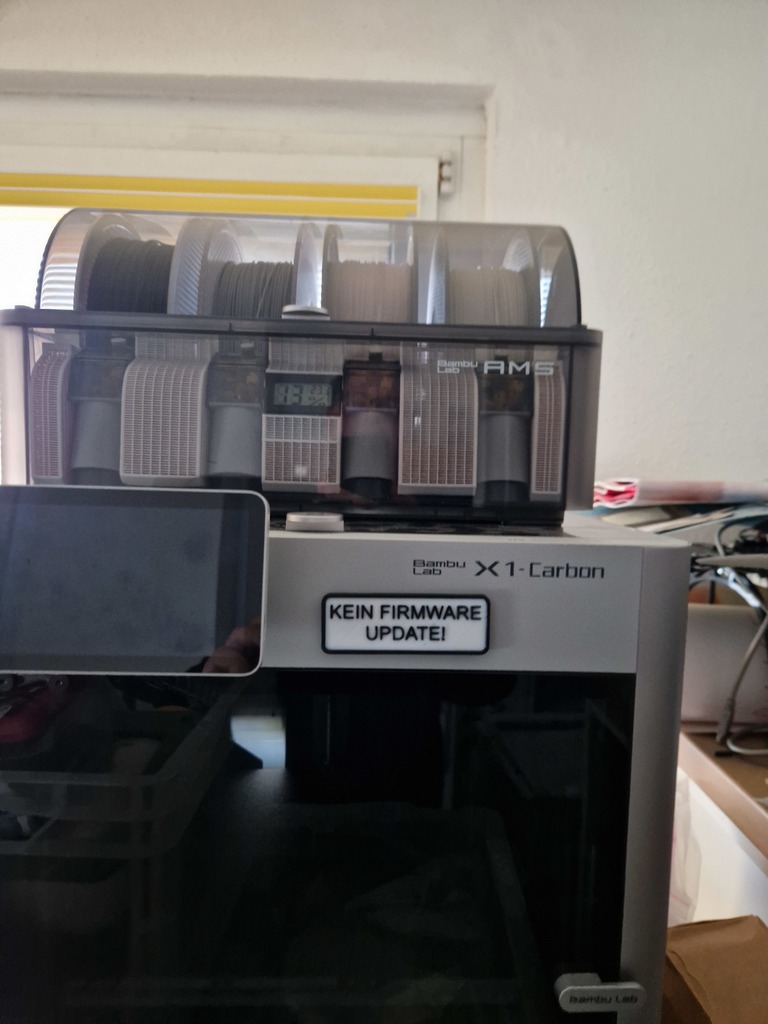 German Reminder Sign to not upgrade BambuLab Firmware