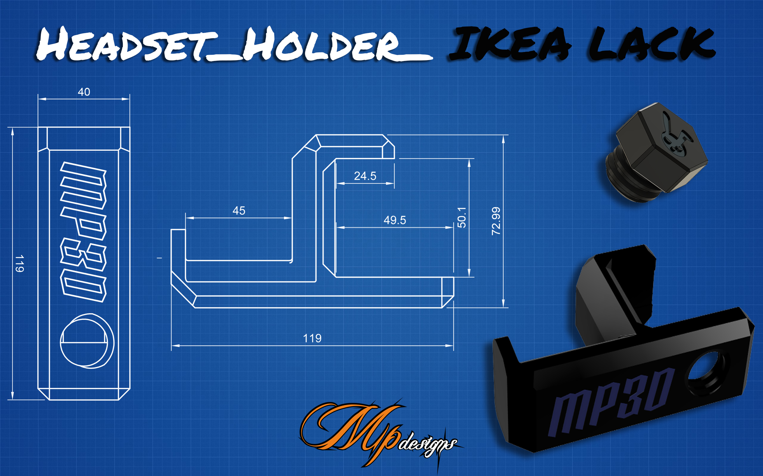 Headset Holder for IKEA_LACK shelf