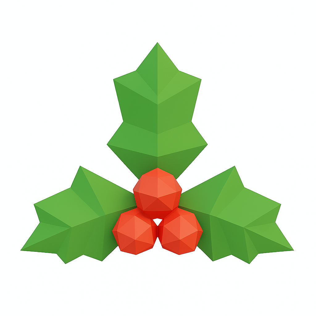 Low Poly Holly Leaf 3D Model