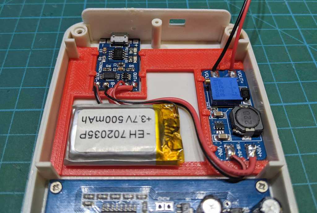 DSO 150 Internal Component Frame to hold in place the MT3608 Voltage Regulator and the TP4056 Battery Charger