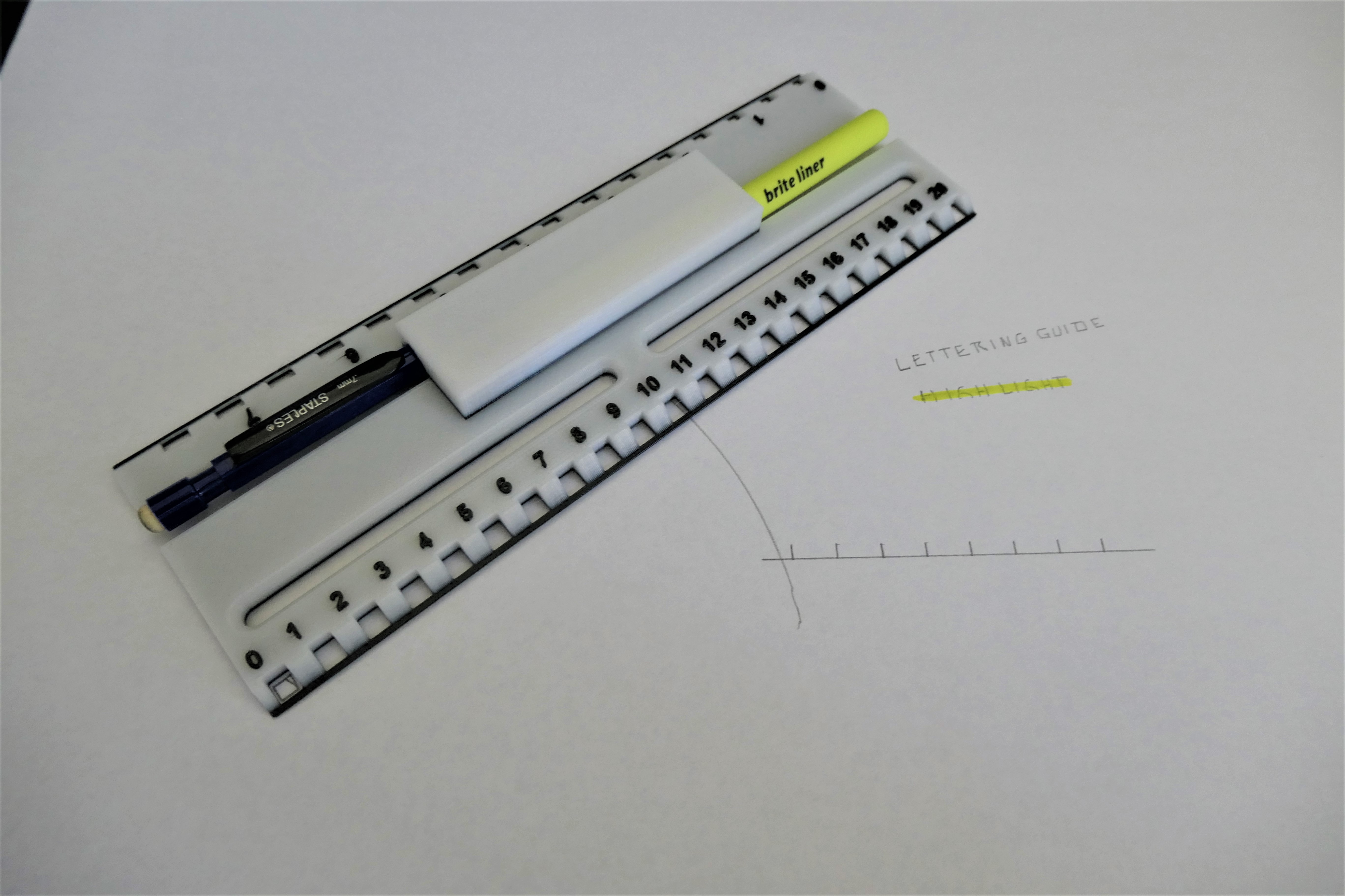 Ruler with pencil and hilighter
