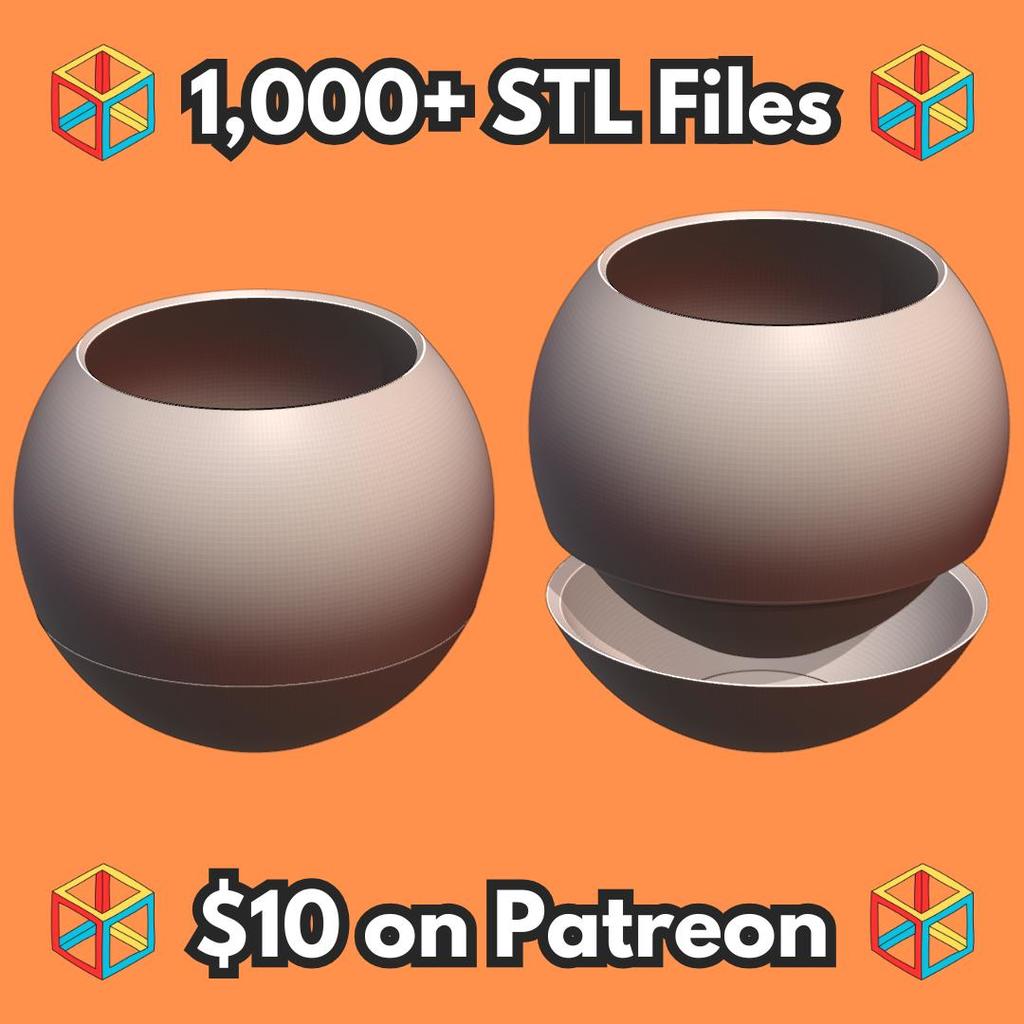 Minimalist Spherical Self Watering Planter Simple Ball Design MineeForm FDM 3D Print STL File