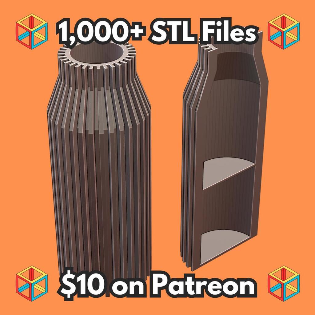 Fluted Tall Vase with Hidden Compartment for Valuables (Requires Pausing During Print) MineeForm FDM 3D Print STL File