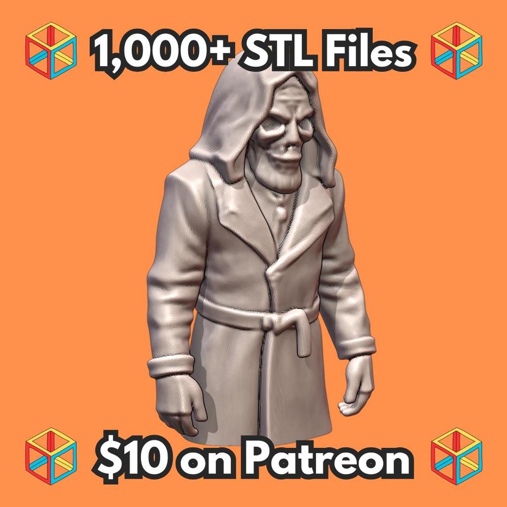 Quarter Scale Haunted Hooded Skeleton in Robe Bust MineeForm FDM 3D Print STL File