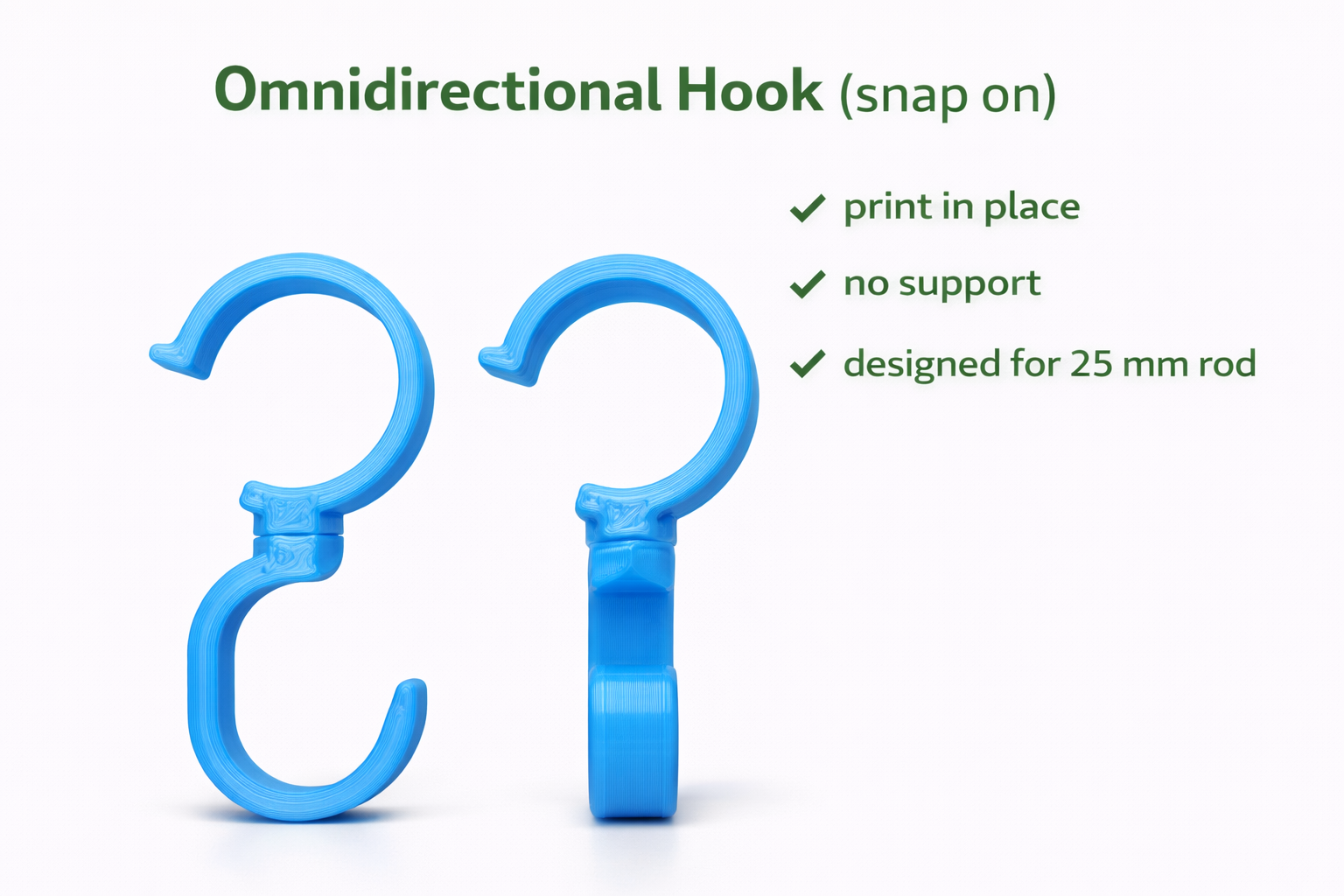 Omnidirectional wardrobe hook - snap on