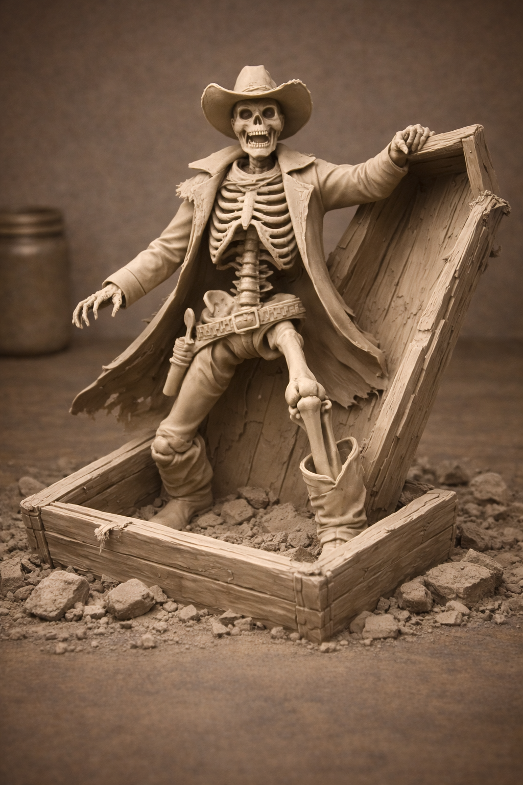 Undead Cowboy Rising from the Grave | Wild West Skeleton Figurine | Dark Humor 3D Model