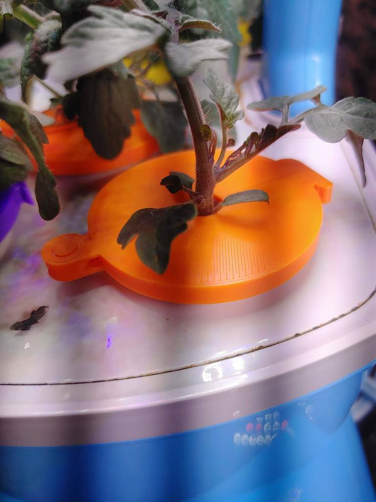 AeroGarden cap with stem hole, clip, and print in place hinge