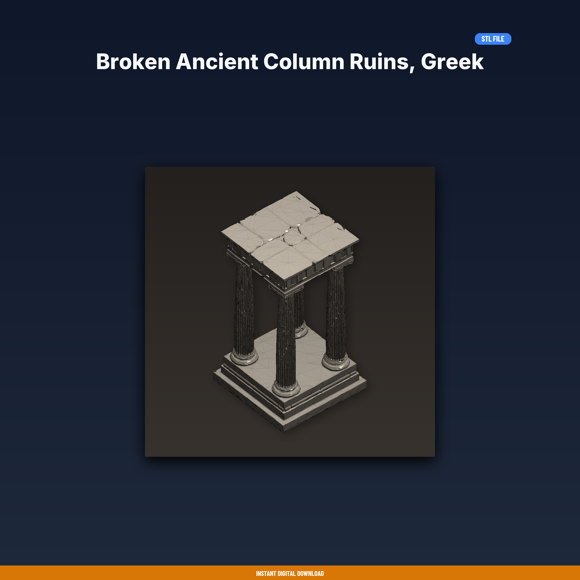 Broken Ancient Column Ruins, Greek Roman Style, Moss Texture - 3D Printable STL File
