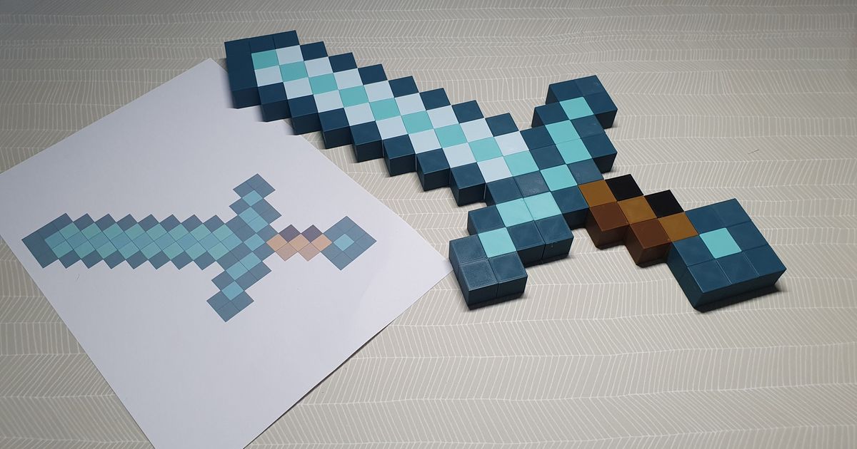 Diamond Sword - Printable Minecraft Diamond Sword 3D Template