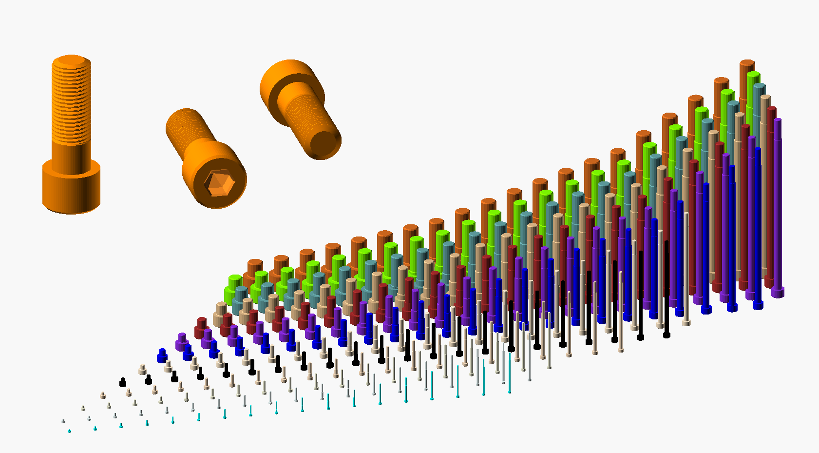 Hundreds of Metric Allen Screws with Cylindrical Head M2 up to M64 3D model thumbnail