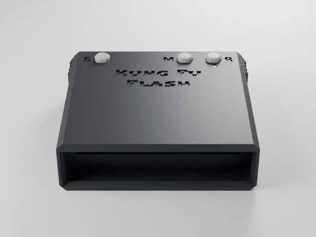 Kung Fu Flash Case (Rev 1 & 2): buttons for any switch height, logo or label top