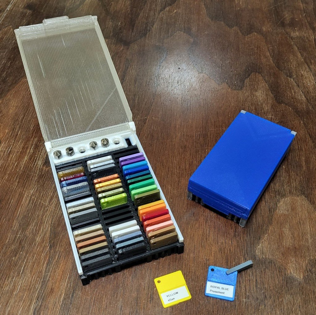 Filament Swatch and Spare Nozzle Storage Box 3D model thumbnail