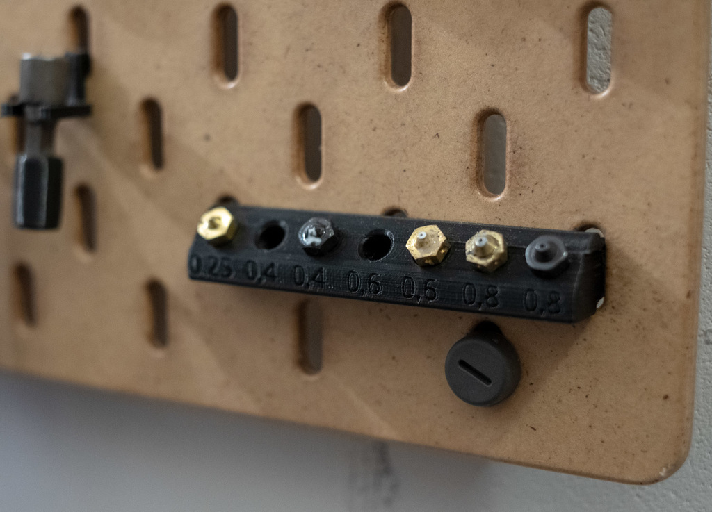 Nozzle holder for IKEA Skadis Pegboard