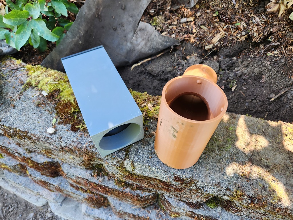 Corrugated Drain Pipe Outlet from 4" Block Wall (after-assembly pass-through)