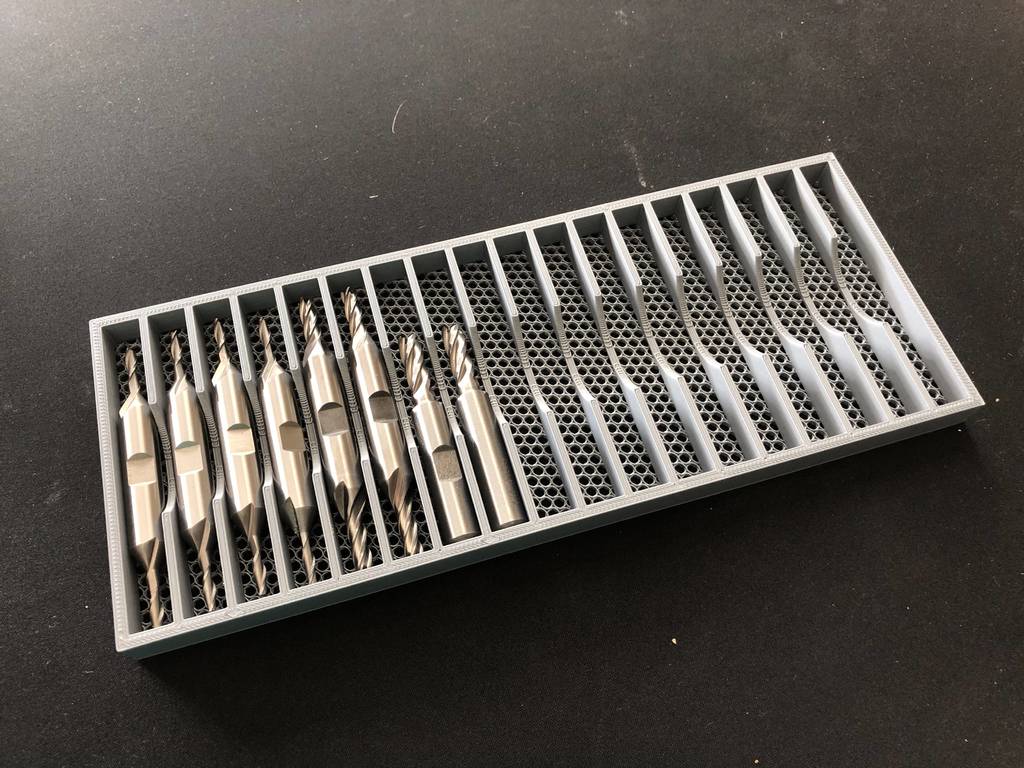 End mill tray 1x18 layout for 3/8  shank x 3-1/4 long double-ended