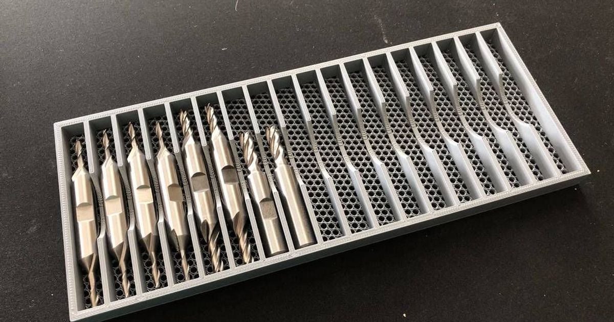 End mill tray 1x18 layout for 3/8 shank x 31/4 long doubleended by