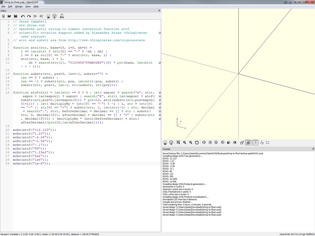 OpenSCAD ASCII to decimal number function