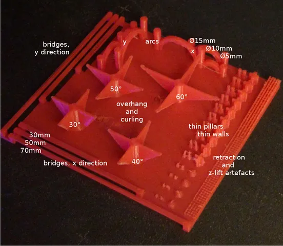 bridging / overhang / curling / retraction / thin walls torture test