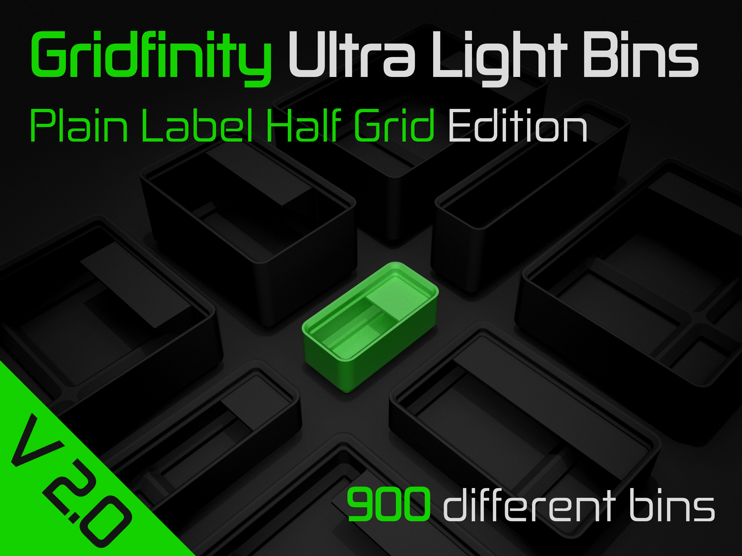 Gridfinity Ultra Light Bins - Plain Label Half Grid Edition
