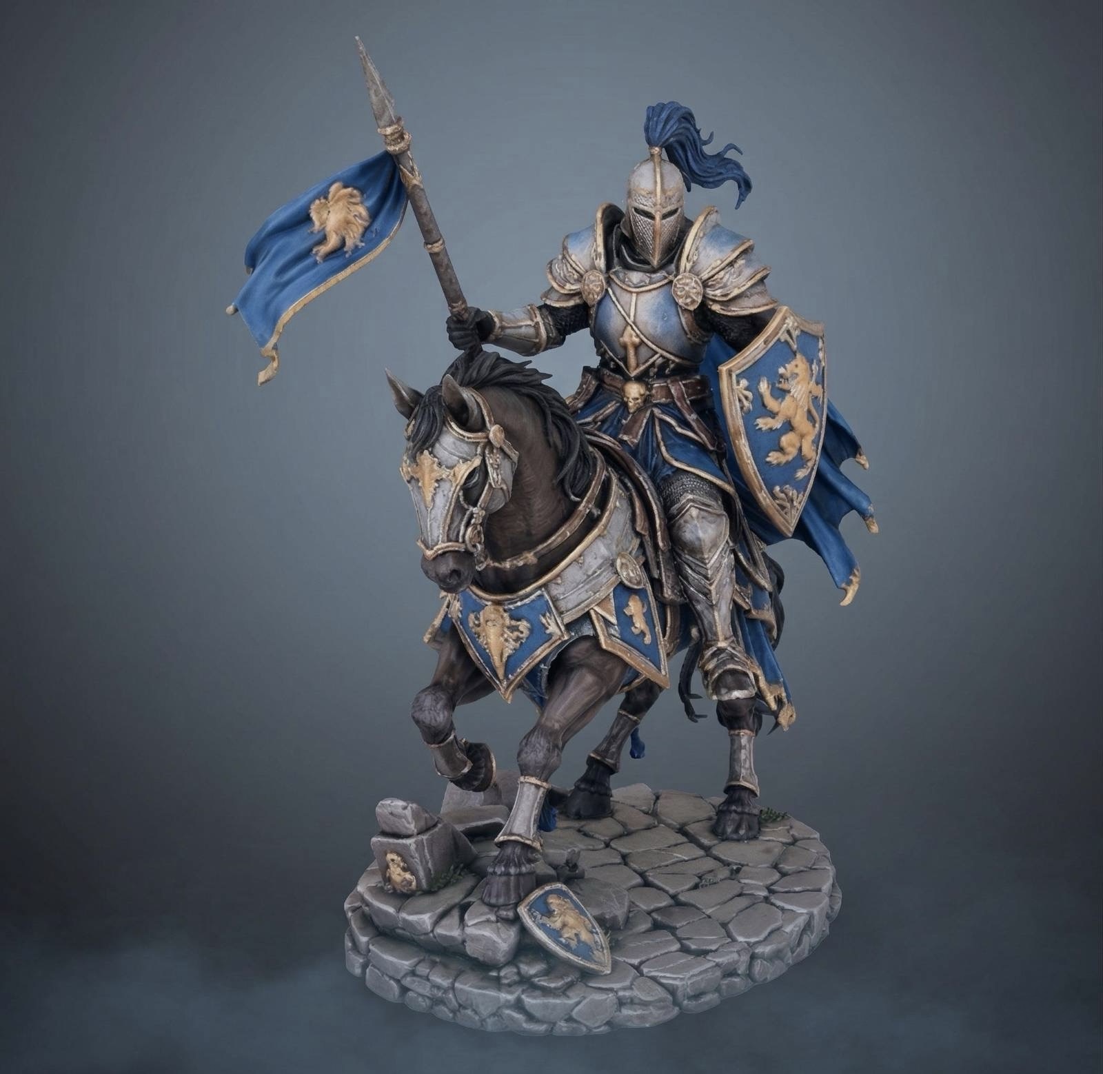 Bloodbound Realms – Human – Lionheart Cavalier (Knight on Warhorse 3D Printable Miniature STL)