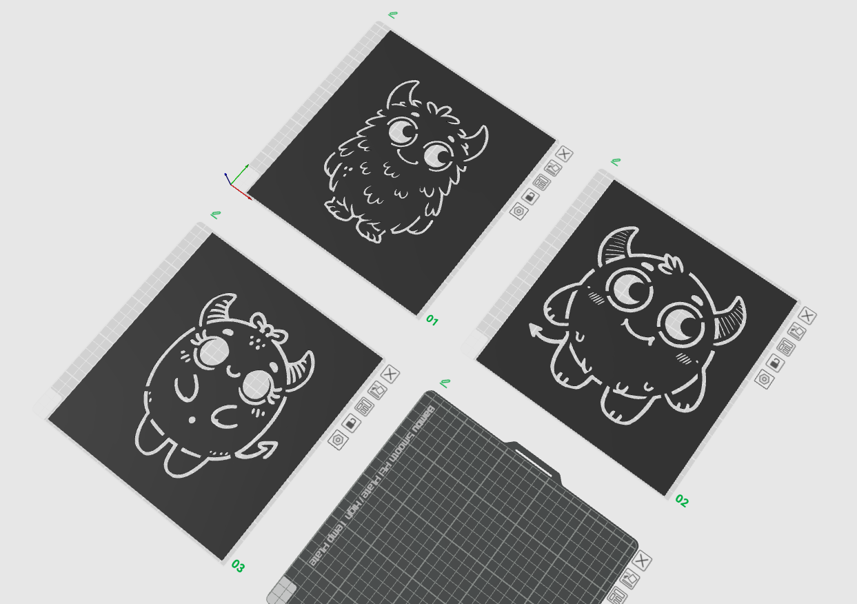 Cute Monster Stencils – Set of 3 – T-Shirt & Drawing Templates