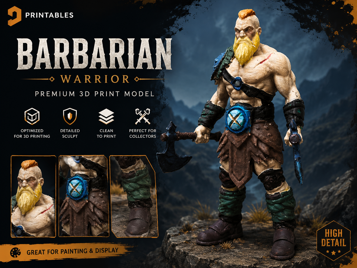 Barbarian Warrior Miniature – Hand Painted Fantasy Figure