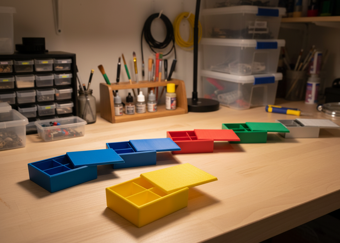 Box with dovetail lid and 4 compartments (scaleable)