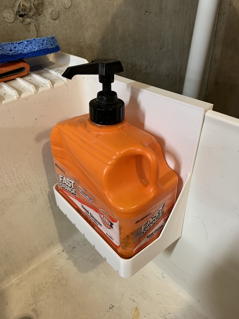 Utility sink hanging soap dispenser drip tray