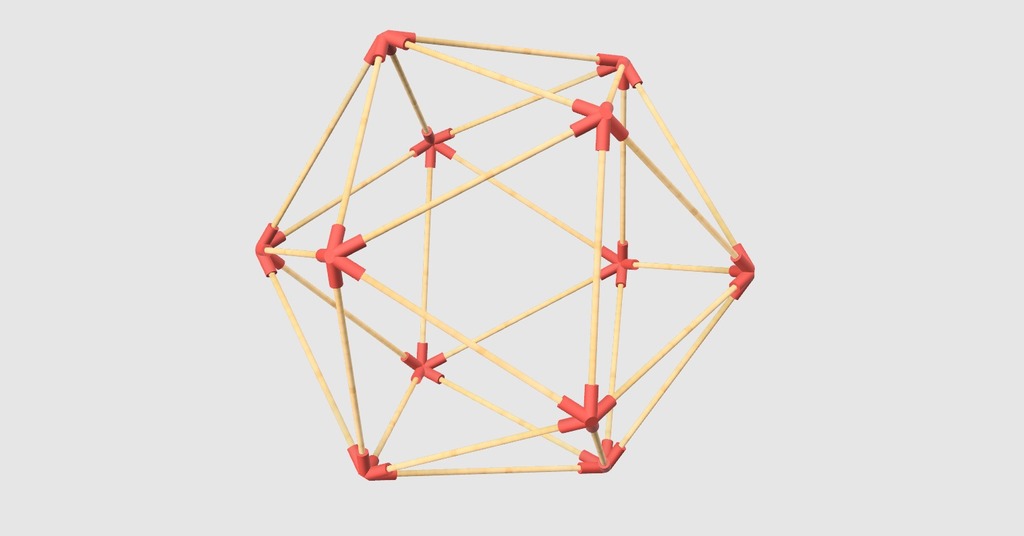 Geometry: Icosahedron corner connectors for wooden skewers