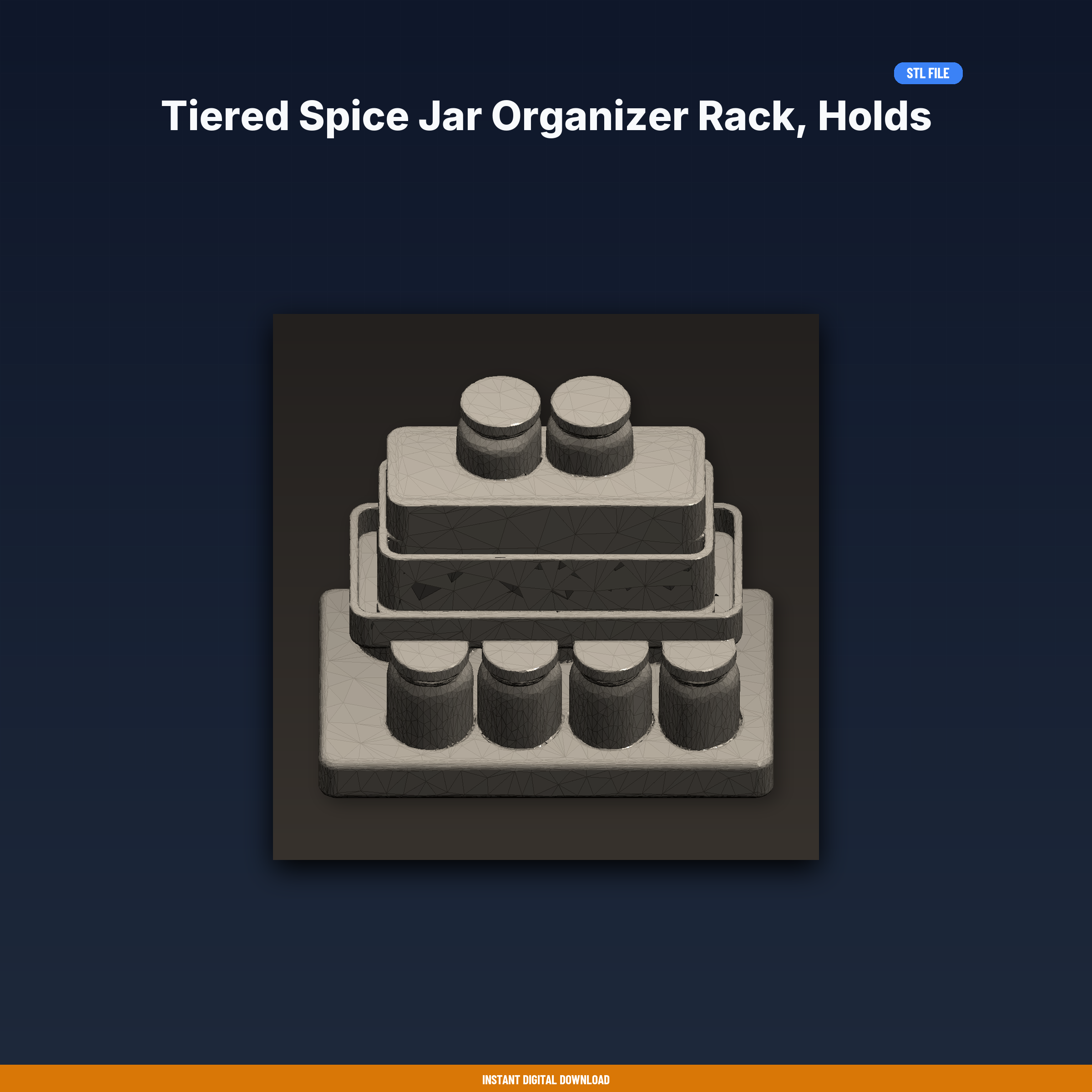Tiered Spice Jar Organizer Rack, Holds 12 Jars, Cabinet Or - 3D Printable STL File