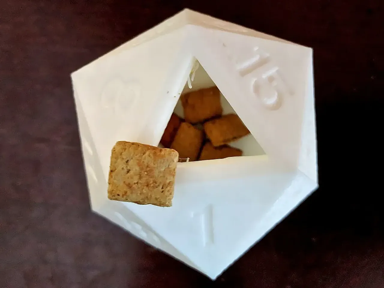 3D Printed D20 Cat Treat Dispenser Toy 