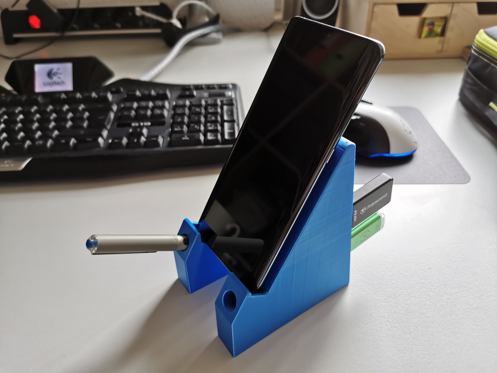 Phone stand with USB ports and penholder