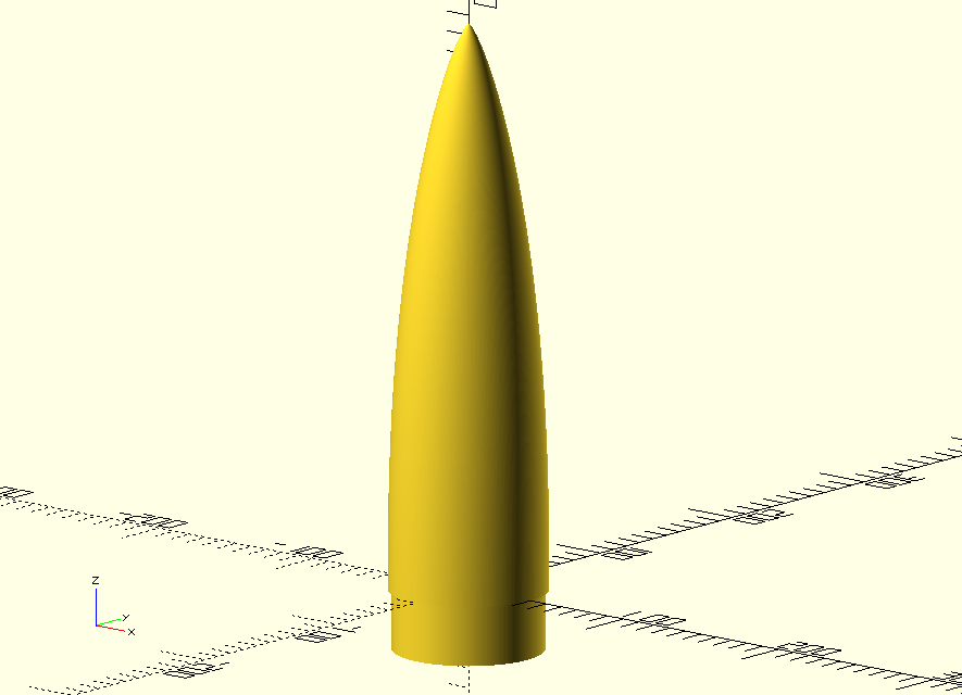 Design HAACK rocket nose cone (minimum aero drag for volume size) in OpenSCAD