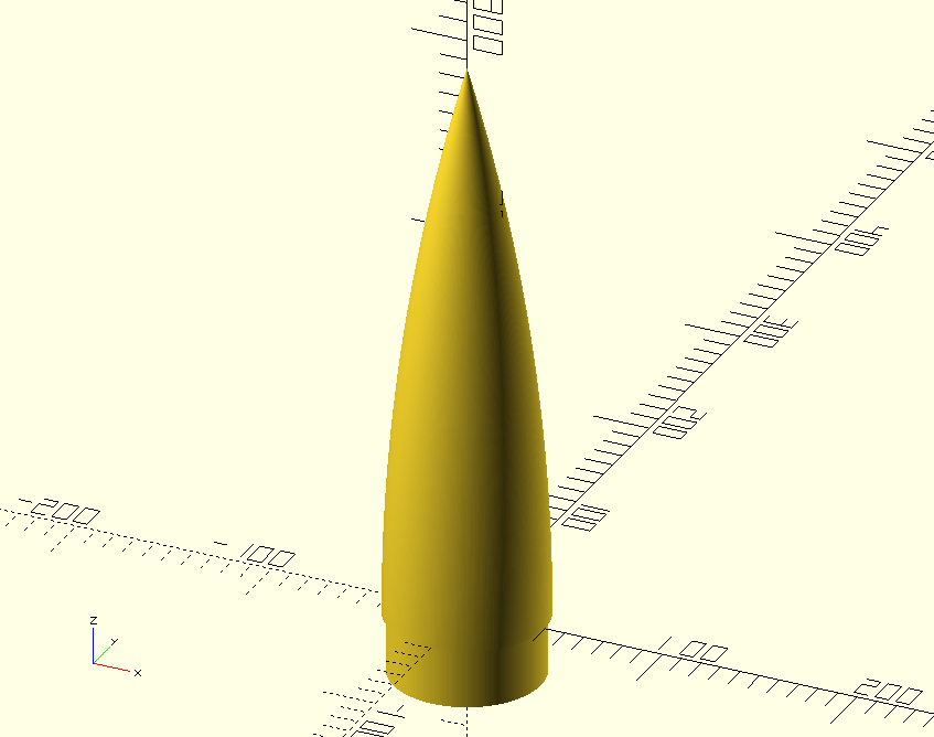 Design Parabolic rocket nose cone in OpenSCAD