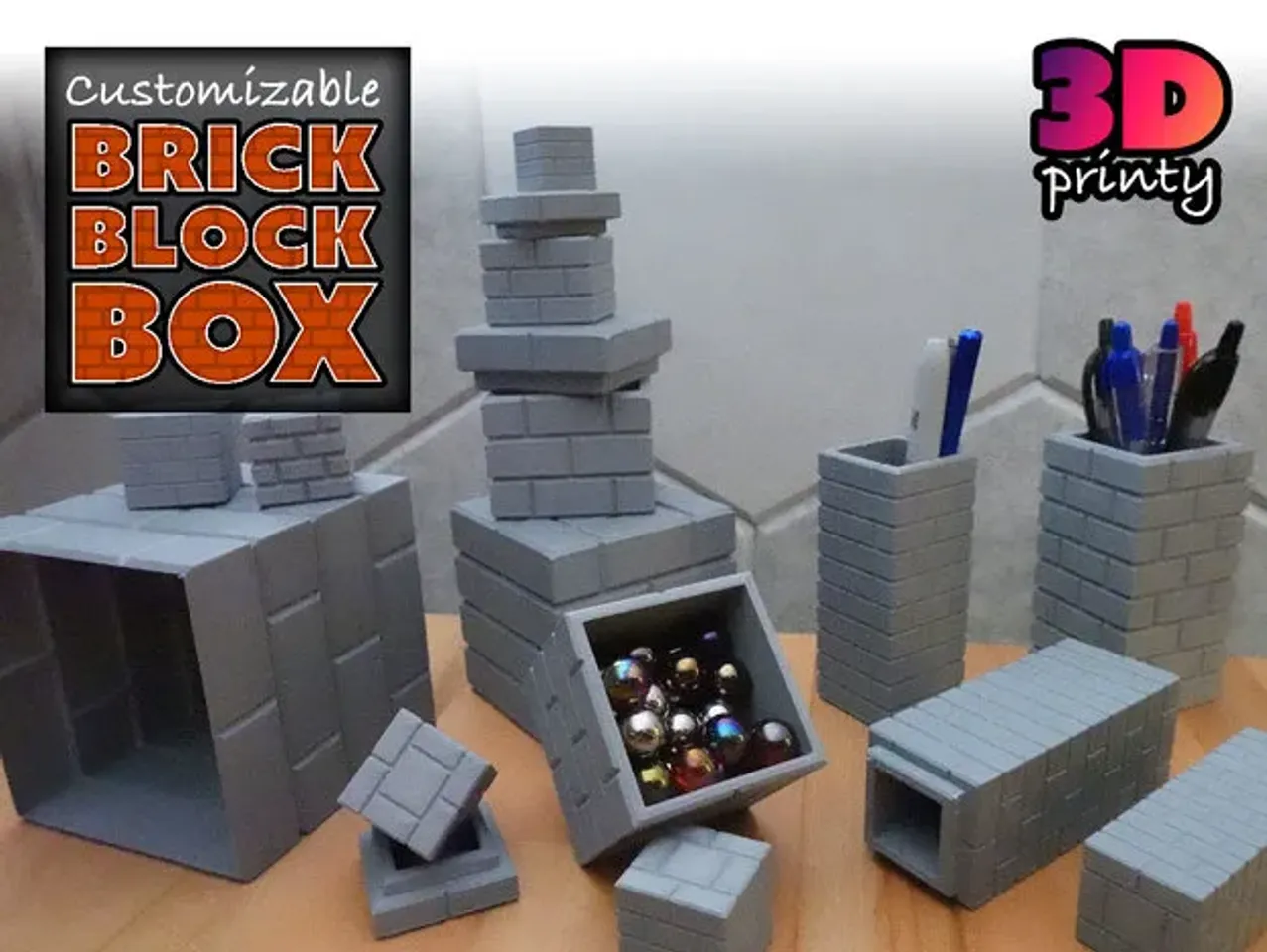 Brick Block Box (OpenSCAD) by 3D Printy | Download free STL model