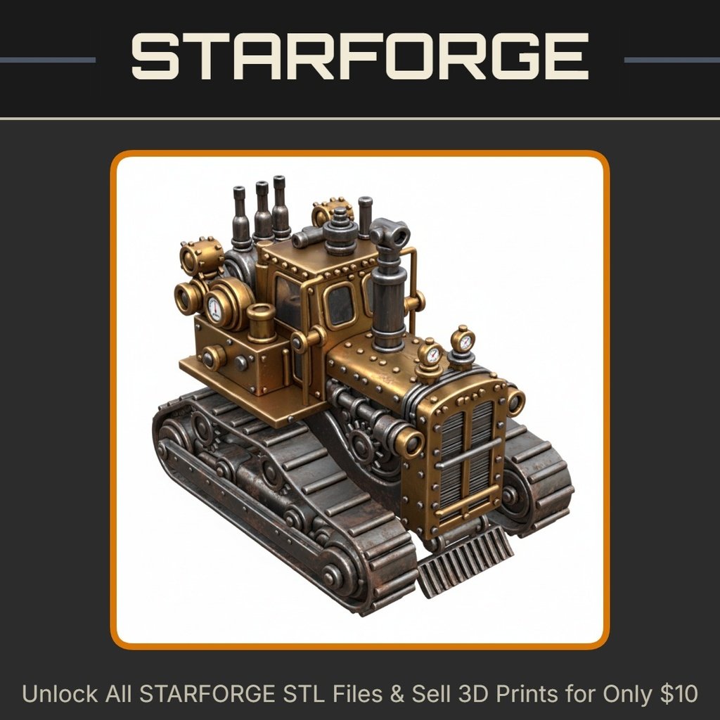 28mm Armored Tank Treads Gears Pipes Rivets Retro Industrial StarForge Kits 3D Print STL File