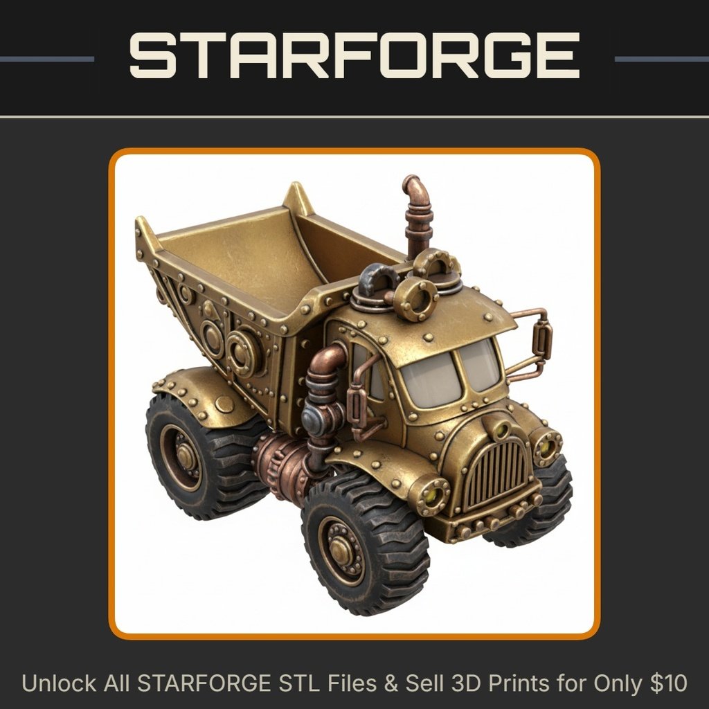 28mm Armored Truck Riveted Panels Chimney Pipes Industrial Wheels StarForge Kits 3D Print STL File