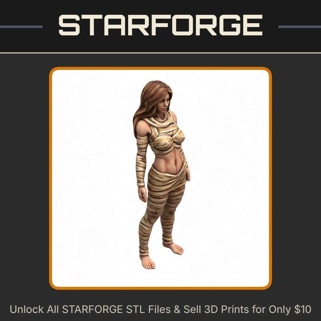 28mm Ghostly Female Figure Long Hair Wrapped Cloth Ethereal Stance StarForge Kits 3D Print STL File
