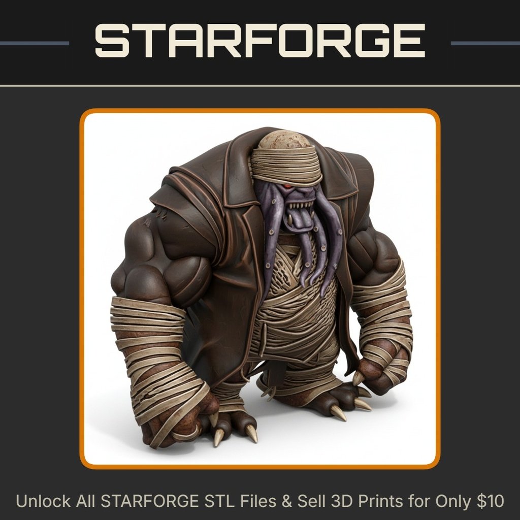 28mm Mutant Creature Bandaged Arms Tusks Leather Jacket Bulky Build StarForge Kits 3D Print STL File