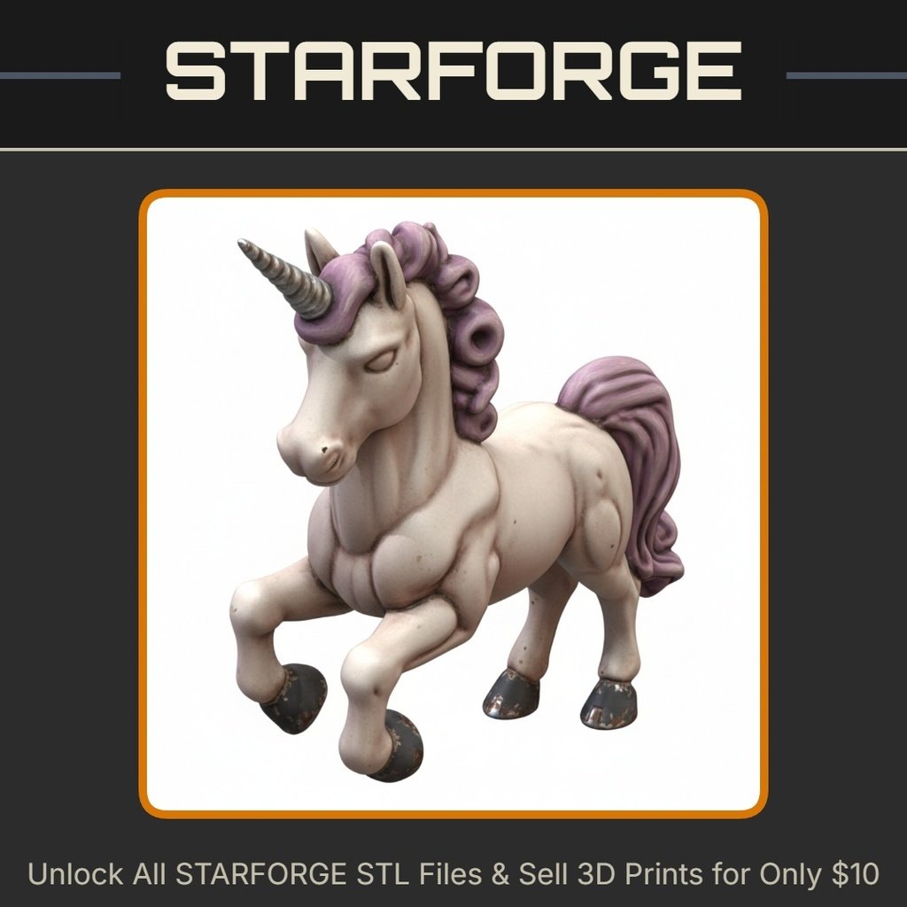 28mm Unicorn Rearing Pose Spiral Horn Flowing Mane Tail StarForge Kits 3D Print STL File